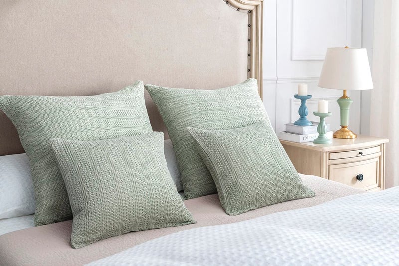 COCOPLOCEUS 26x26 Pillow Covers Boho Euro Shams Set of 2 Decorative Throw Pillow Covers Cotton Large Square Pillowcase for Couch Bed  Sage Green - Image 5