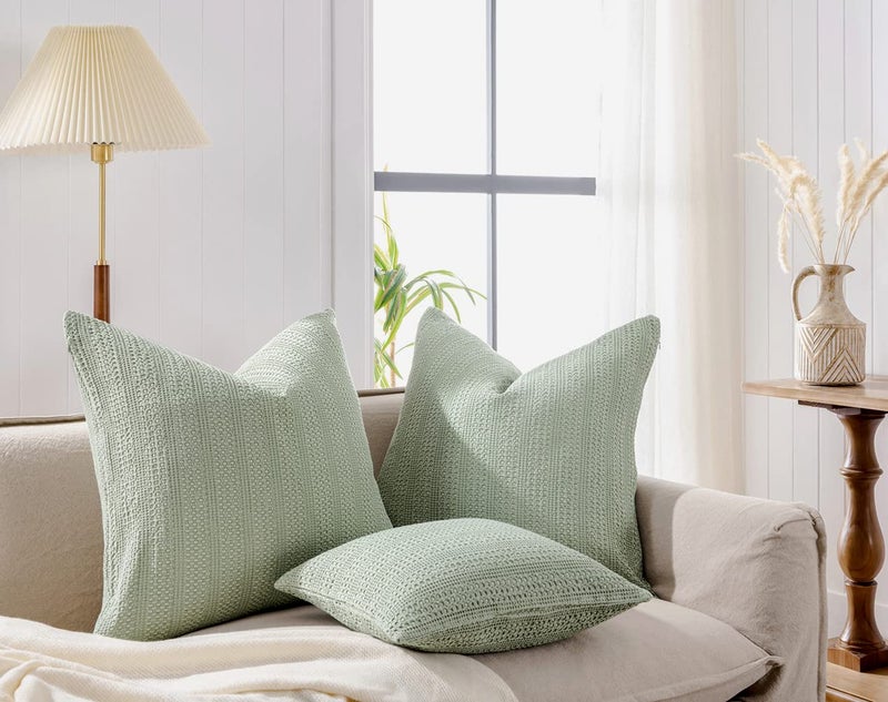 COCOPLOCEUS 26x26 Pillow Covers Boho Euro Shams Set of 2 Decorative Throw Pillow Covers Cotton Large Square Pillowcase for Couch Bed  Sage Green - Image 4