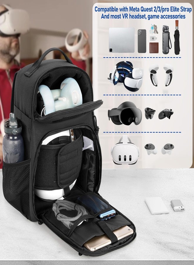 PGmoon Travel Carry Case Compatible with Oculus Meta Quest 2/Quest 3/Quest Pro/VR Elite Strap, Protective Carrying Case Bag with Plenty of Pockets for Controllers & Accessories (Patent Design) - Image 2