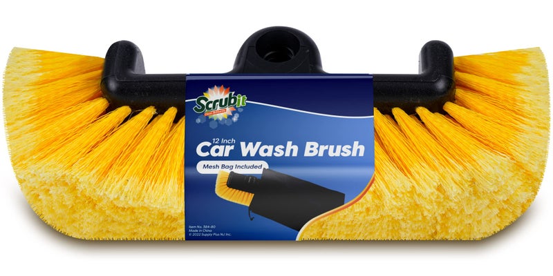 SCRUBIT 12 Car Wash Brush with Soft Bristles for Car Truck Boat Deck House Cleaning Exterior Washing Brush Connects with Pole Hose Storage Bag Included Yellow