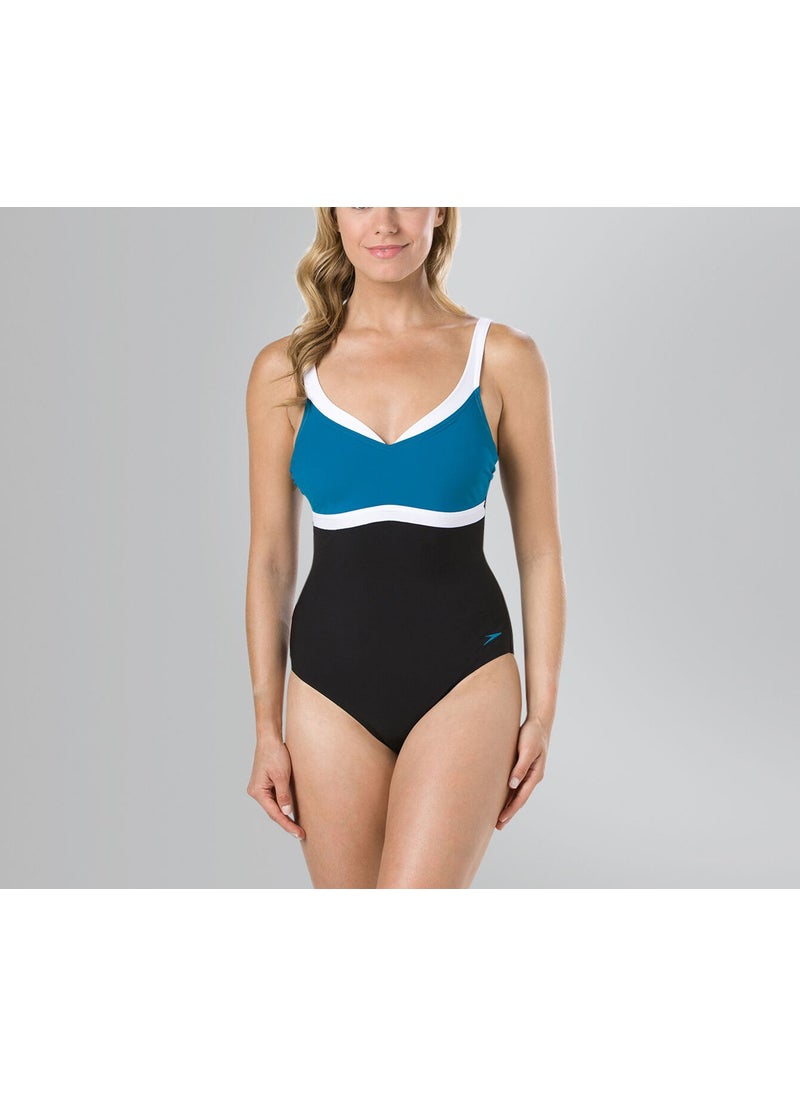 speedo Women Aqua Jewel Swimsuit, Black and Green and White  - Image 1