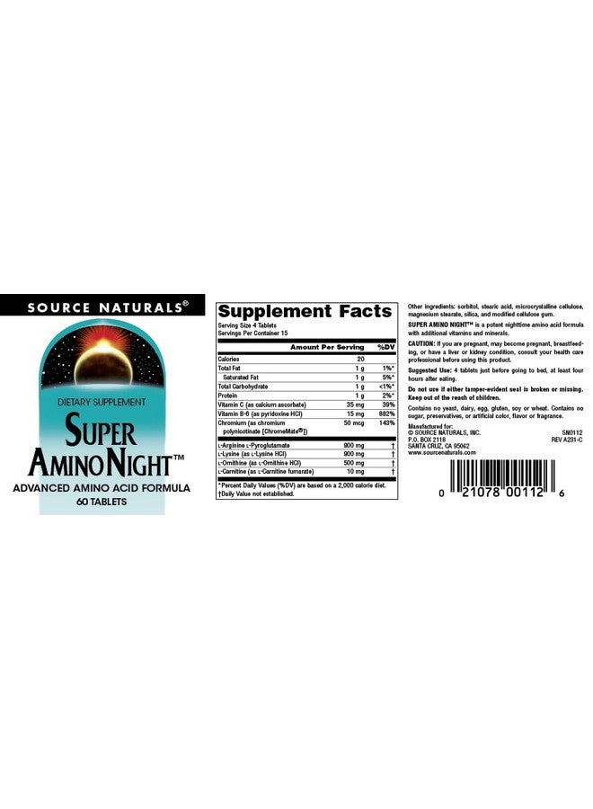 Source Naturals سورس ناتشورالز سوبر أمينو نايت - تركيبة متقدمة من الأحماض الأمينية* - 60 كبسولة - Image 4