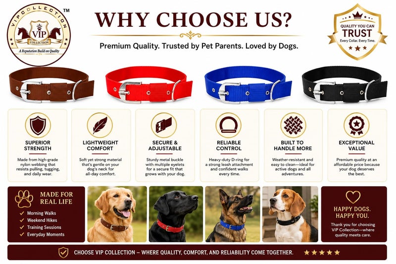 VIPCOLLECTION VIP Collection Dog Collar, Feautures with Adjustable & Durable, Nylon Dog Belt, Heavy Metal D Ring & Strong Buckle, for Dogs (Brown, Extra Large) - Image 5
