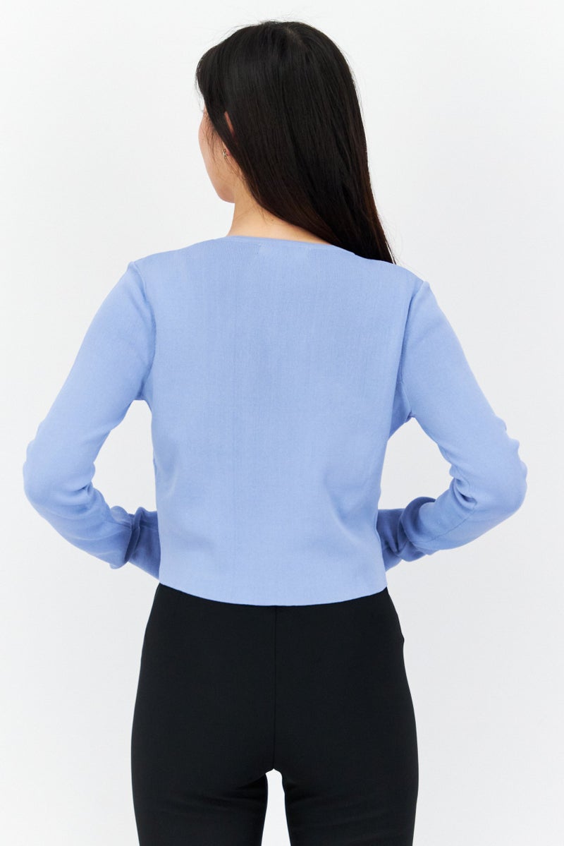 Missguided Women 2 In 1 V Neck Long Sleeves Textured Cardigan, Blue - Image 3