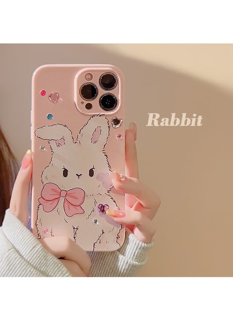 Doodle Oil Painting Puppy For Iphone14 For Apple Mobile Phone Shell 15ProMax Soft Cute Cartoon 13 Set 16 Applicable Full Package-Color:Honey Powder Powder Rabbit Colored Diamond-Applicable Model:14pro