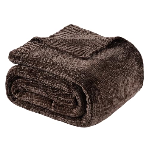 BATTILO HOME Dark Brown Throw Blanket for Couch Soft Chenille Throw Blankets for Bed Sofa Home Decorative Chocolate Brown Throw Blanket Knitted Cozy Brown Blanket 51x67 - Image 1