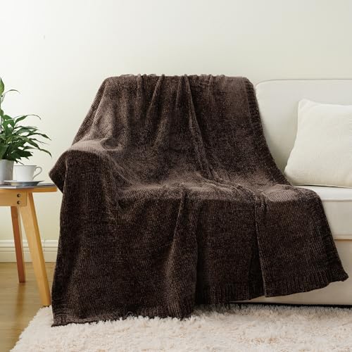 BATTILO HOME Dark Brown Throw Blanket for Couch Soft Chenille Throw Blankets for Bed Sofa Home Decorative Chocolate Brown Throw Blanket Knitted Cozy Brown Blanket 51x67 - Image 3