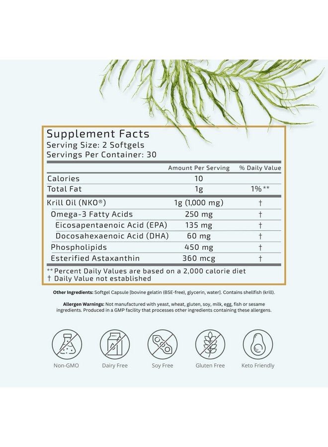 VTC VitaTradingCo. Krill Omega-3 Oil Supplement | 100mg Pure Antarctic Neptune Krill Oil (NKO) | EPA & DHA Astaxanthin | Brain, Heart, Joint & Eye Support | 60 Softgels - Image 2