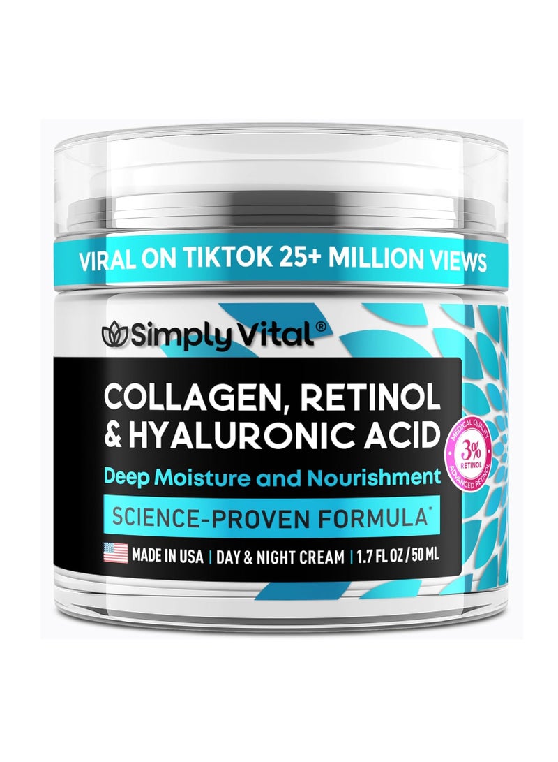 SimplyVital SimplyVital Face Moisturizer Collagen Cream - Anti Aging Neck and Décolleté - Made in USA Day & Night Face Cream - Moisturizing, Lifting & Recovery – 1.7oz  - Image 1