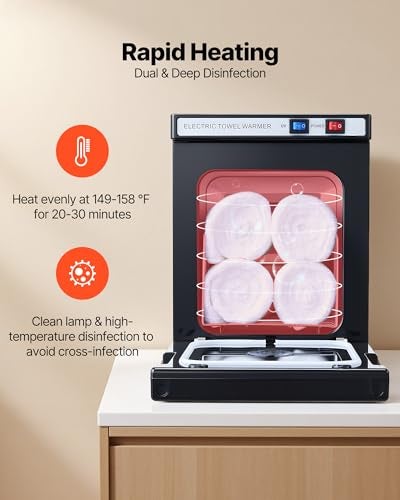 VEVOR Hot Towel Warmer 5L Small Towel Warmer Cabinet with Clip Stainless Steel Rack Holds up 812 Towels Portable AllRound Heating Cabinet for Spa Barber Manicures Massage Salon Black - Image 3