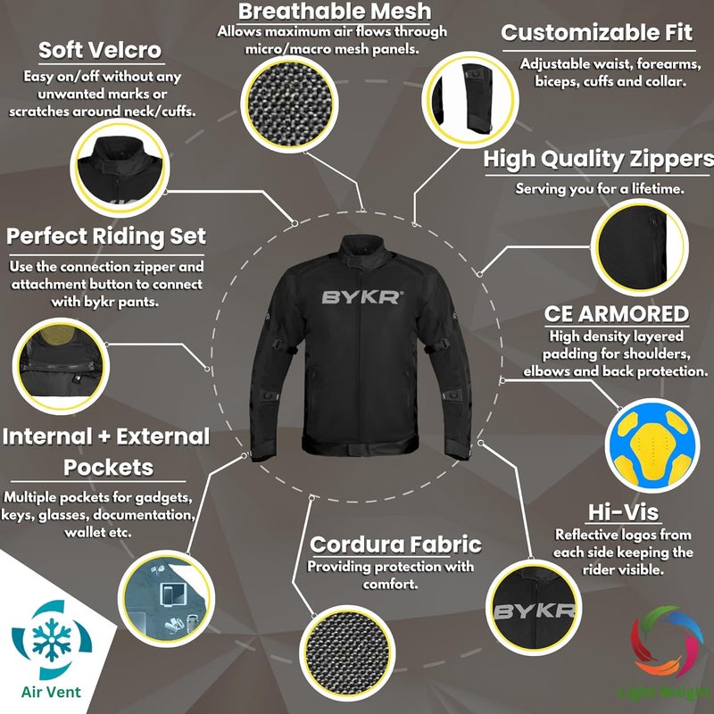 BYKR Mesh Motorcycle Jacket for Men - Breathable Protective Riding Gear - Image 4