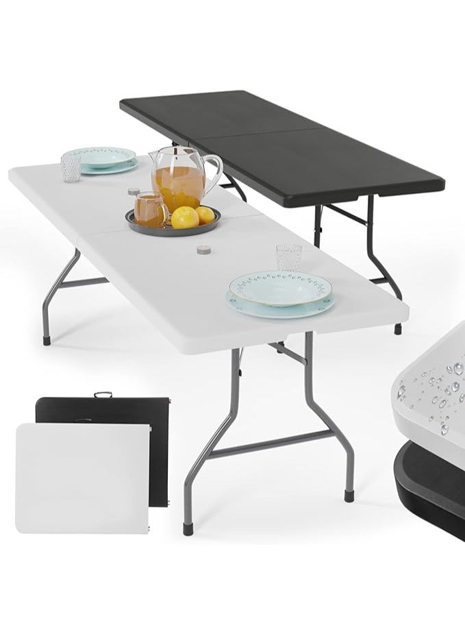 6FT Folding Buffet Table – Heavy Duty Plastic Table with Steel Frame, Rubber Legs & Handle – for BBQ, Garden Parties, Picnic & Dining – White - Image 3