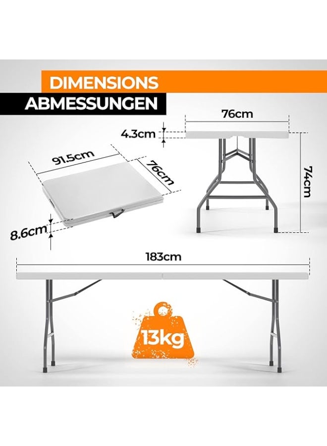 6FT Folding Buffet Table – Heavy Duty Plastic Table with Steel Frame, Rubber Legs & Handle – for BBQ, Garden Parties, Picnic & Dining – White - Image 2