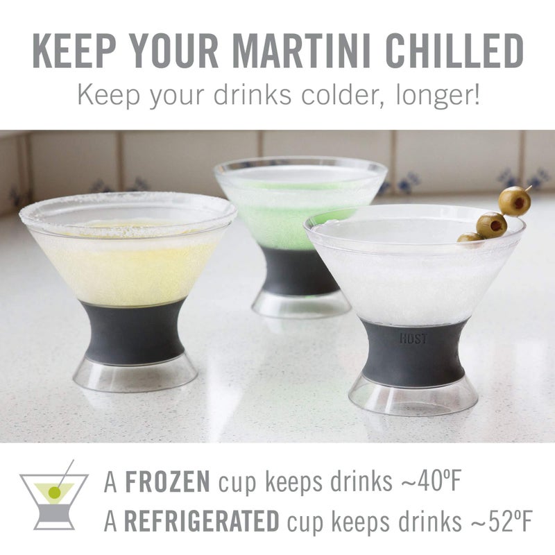 Host Freeze Insulated Martini Cooling Cups, Plastic Freezer Gel Chiller Double Wall Stemless Cocktail Glass Set of 2, 9 oz, Grey - Image 2
