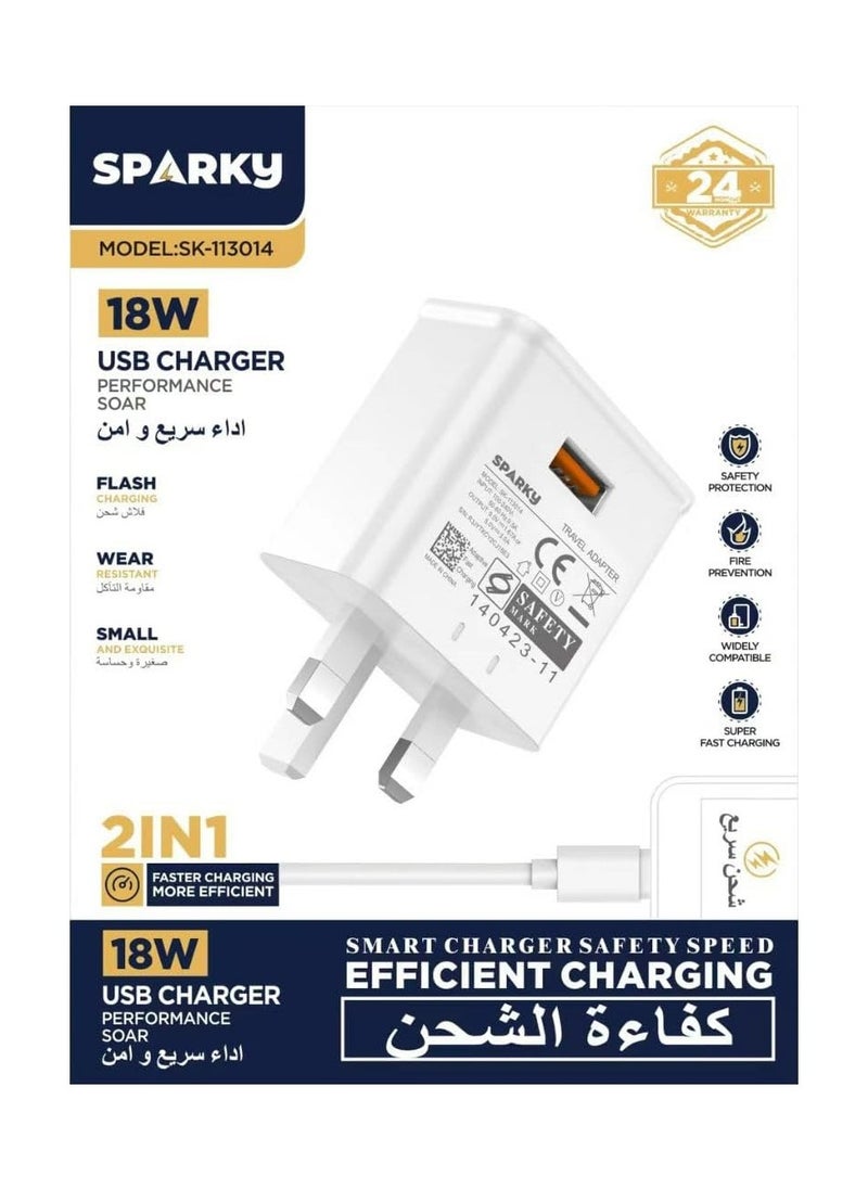 Sparky USB-C Single Port Charger - 18W Super Fast Charger | Safer Charging, Heat Resistant & Durable Material | Faster & More Efficient Charging