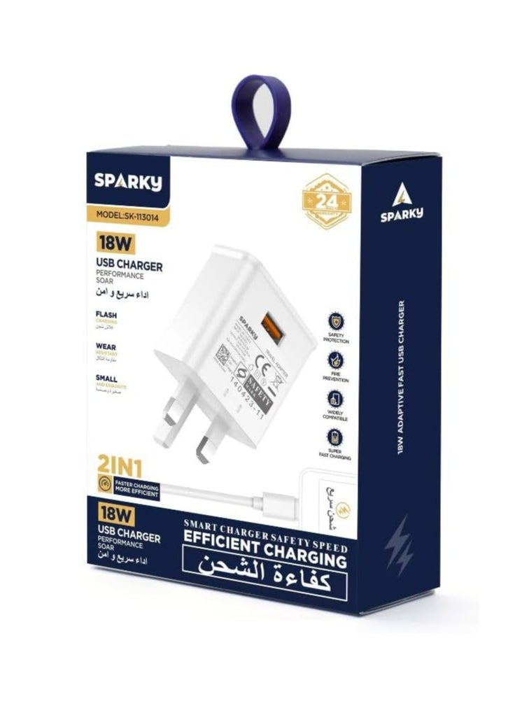Sparky USB-C Single Port Charger - 18W Super Fast Charger | Safer Charging, Heat Resistant & Durable Material | Faster & More Efficient Charging