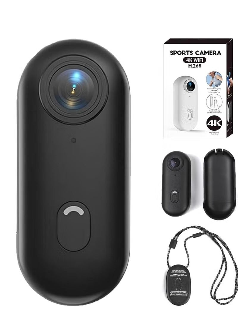 4K Ultra HD Wearable Mini Sports Camera – Thumb-Sized Magnetic Action Cam with 30m Waterproof, 360° Clip, 150-Min Battery, Wi-Fi, H.265, Hands-Free POV Recording for Cycling, Diving, Vlogging