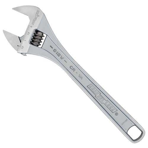 Channellock 812W 12-inch Adjustable Wrench, 1.5-inch Wide Mouth Jaw Capacity, Precise Jaw Design Grips in Tight Spaces, Measurement Scales for Easy Sizing Diameters - Image 1
