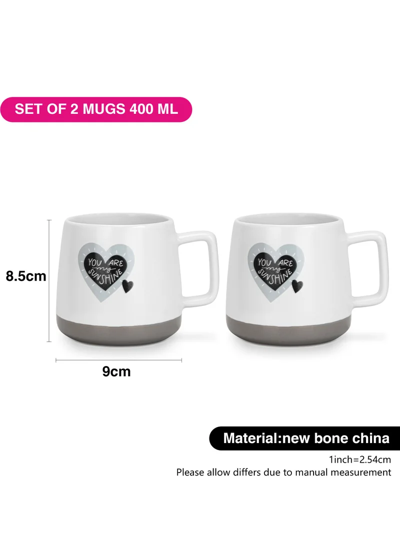 Fissman You Are My Sunshine 2-Piece Mugs 400ml You Are My Sunshine Coffee Mugs Set Couple Mug Valentines Day, New Bone China with Non Slip Bottom Coffee Cups for for Tea, Coffee, Present For Her/Him, Surprise Gift For Heart Day  | Best Price UAE