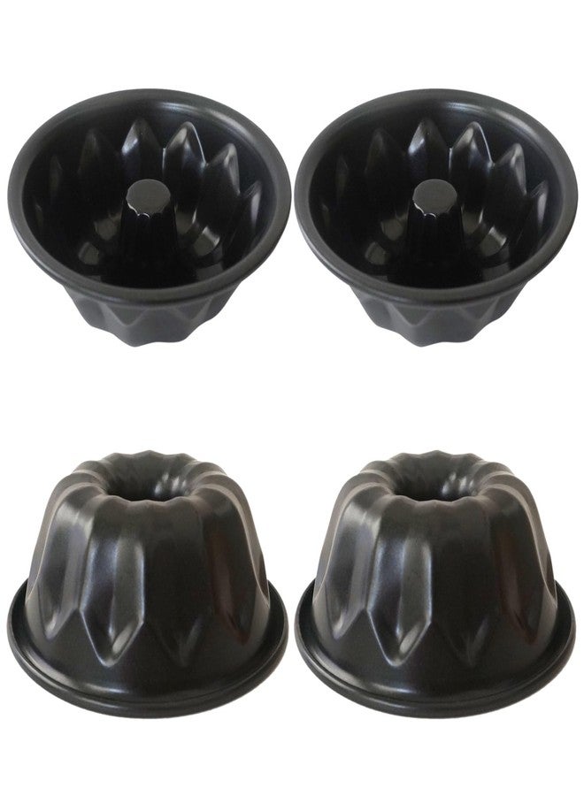 Proshopping 4 Inch Small Buntz Cake Pan, Special Fluted Tube Cake Pans, Nonstick Individual Kugelhopf Molds - Black, 4Pcs - Image 1