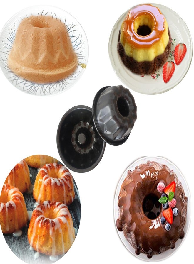 Proshopping 4 Inch Small Buntz Cake Pan, Special Fluted Tube Cake Pans, Nonstick Individual Kugelhopf Molds - Black, 4Pcs - Image 3