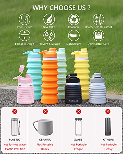 Nefeeko Collapsible Water Bottle, 26oz Silicone Foldable Water Bottles Leakproof BPA Free Travel Water Bottles with Carabiner, Portable Sport Water Bottles for Camping,Hiking Outdoor Indoor Sport - Image 5