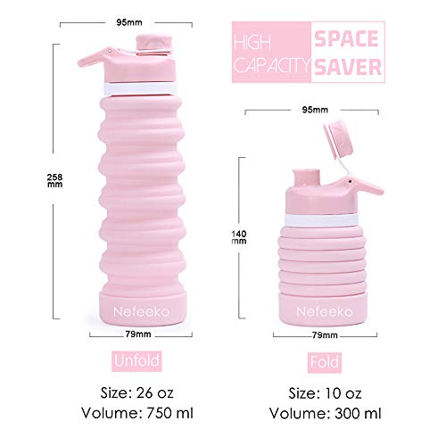 Nefeeko Collapsible Water Bottle, 26oz Silicone Foldable Water Bottles Leakproof BPA Free Travel Water Bottles with Carabiner, Portable Sport Water Bottles for Camping,Hiking Outdoor Indoor Sport - Image 2