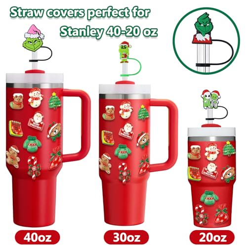 ZERCEJC 6 PCS Christmas Straw Cover Cap for Stanley Cup，Xmas Straw Toppers Compatible with Stanley 30&40 Oz Tumbler，Reusable Silicone Straw Tips Lids for Stanley Cup Accessories - Image 4