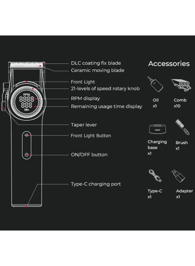 VGR 001 Professional Hair Clippers for Men, Cordless Barber Clippers for Hair Cutting, Carbon Steel Blade Hair Trimmers for Barbers, 9000RPM, LED Display, Black - Image 2