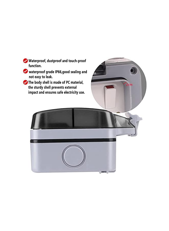 promass Outdoor Sockets Waterproof Single Socket Wall Electrical Outlets,IP66 Switched Socket Covers,13A Outdoor Wall Weatherproof Plug Socket Box (Gang Switched Socket) - Image 3