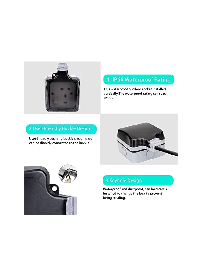 promass Outdoor Sockets Waterproof Single Socket Wall Electrical Outlets,IP66 Switched Socket Covers,13A Outdoor Wall Weatherproof Plug Socket Box (Gang Switched Socket) - Image 4