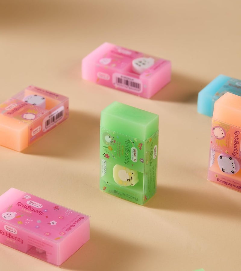 DEOXY 24 Pcs Pencil And 4 Vibrant Colours Rub-A-Long Eraser For Kids,Stationary Set, Rubber Eraser, Kawaii Erasers, Fancy Erasers For Birthday Return Gift (Pencil + E3202), Multi-Color - Image 3