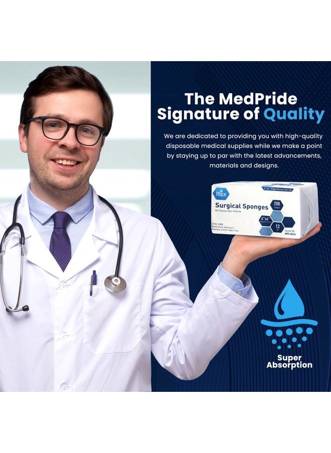 MED PRIDE - 4”x 4” Gauze, 200 Surgical Sponges 12-ply Extra Absorbent | All-Gauze, Non-Sterile| Great for Wound Dressing, Prepping, Scrubbing & Cleaning| Essential First-Aid - Image 1