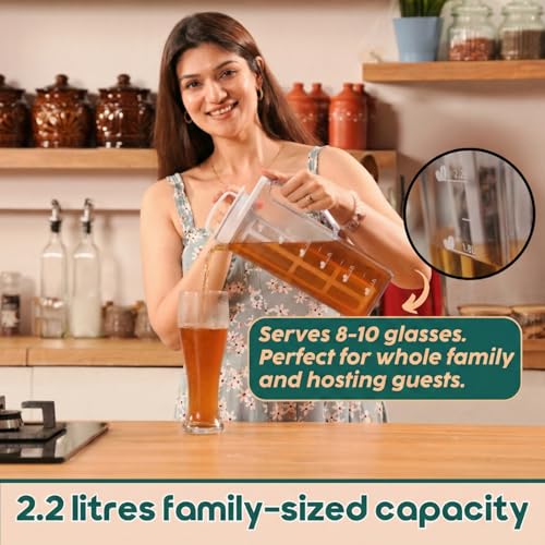 InstaCuppa Cold Brew Coffee Maker 2.2L – BPA-Free Jug with Measurement Markings, Fine Nylon Mesh Filter, Airtight Lid, Leak-Proof V-Spout, Easy-Grip Handle, Iced Coffee Maker Pitcher - Image 3