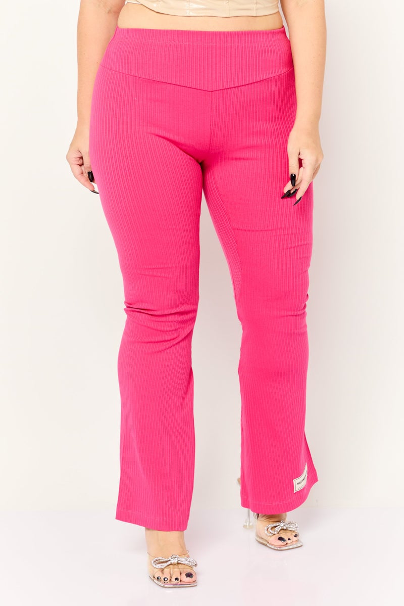 The Giving Movement Women Regular Fit Ribbed Wide Leg Pants, Fuchsia - Image 1