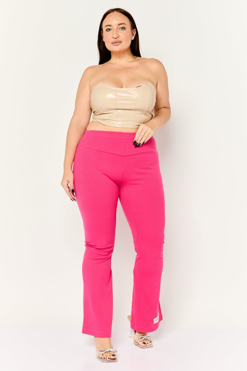 The Giving Movement Women Regular Fit Ribbed Wide Leg Pants, Fuchsia - Image 4