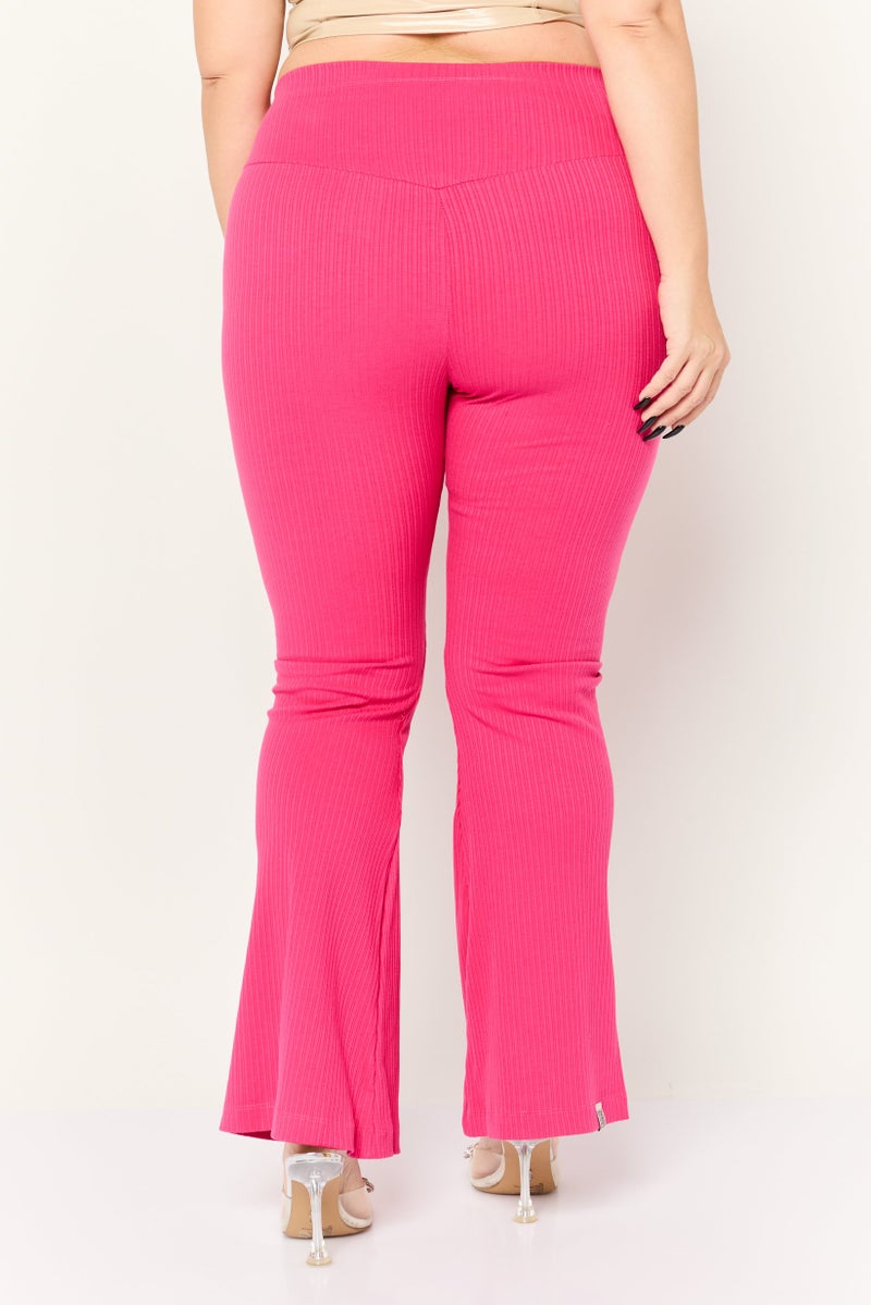 The Giving Movement Women Regular Fit Ribbed Wide Leg Pants, Fuchsia - Image 3