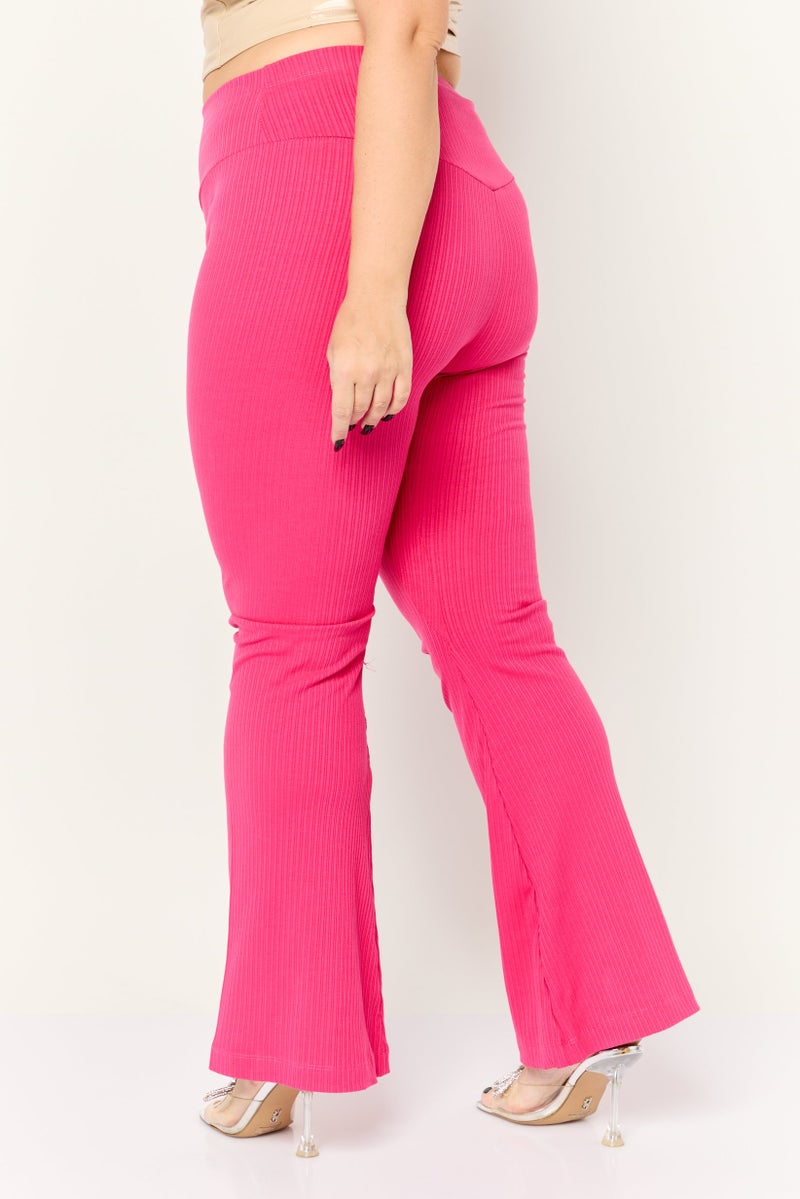 The Giving Movement Women Regular Fit Ribbed Wide Leg Pants, Fuchsia - Image 2