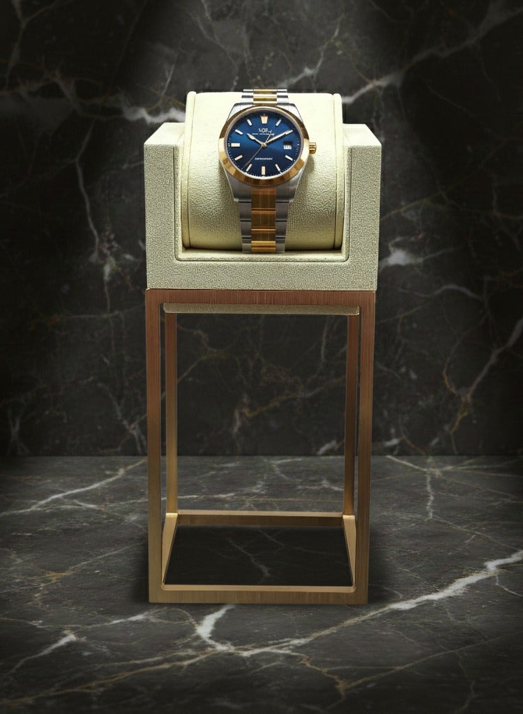 Al Seraj Luxury Large Watch Display Stand Beige with Gold Metal Base | Premium Microfiber Watch Holder with Removable Cushion | Elegant Watch Organizer for Jewelry Display, Retail Showcase & Gift Use - Image 4