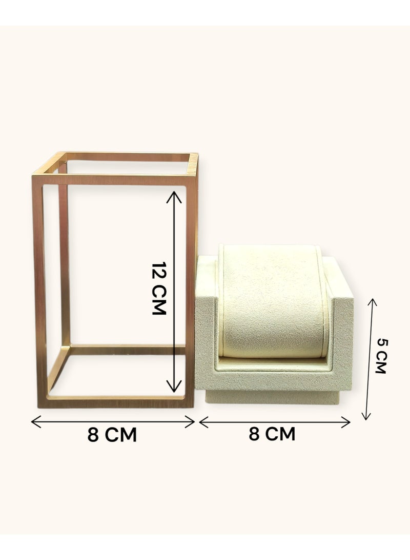 Al Seraj Luxury Large Watch Display Stand Beige with Gold Metal Base | Premium Microfiber Watch Holder with Removable Cushion | Elegant Watch Organizer for Jewelry Display, Retail Showcase & Gift Use - Image 5