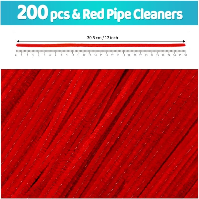 Prescent Present 200pc Pipe Cleaner Art Craft Supplies DIY Projects Decoration and much more (Red, 200pc) - Image 2