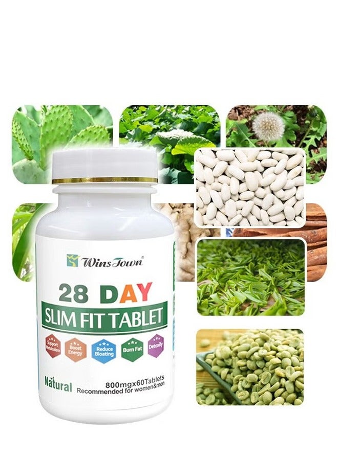 Wins Town 28 Day Slim Fit Tablet, Lotus leaf Slim Flat Tummy Tablet Weight Loss, Fat Burner Energy Tablet, Digestion and Metabolism, Recommended for Women & Men, Dietary Supplements 60 Tablets - Image 2
