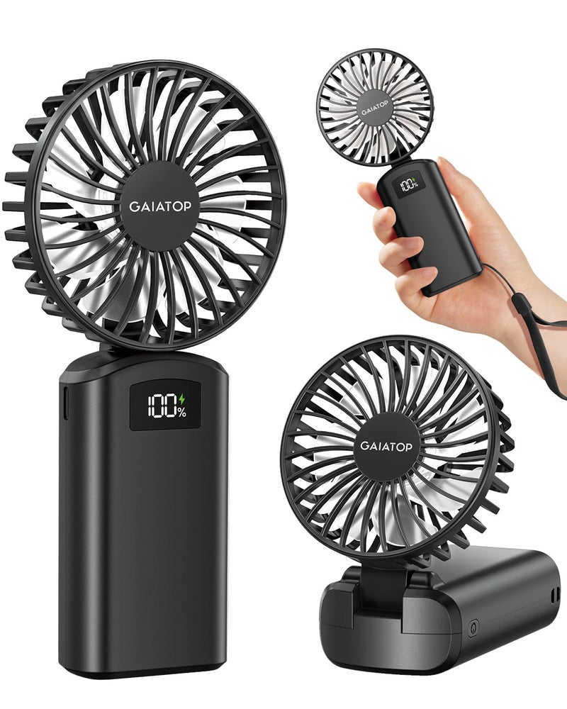 Gaiatop Powerful Hand Fan, Portable Personal Fan Handheld Fan, 3 Speed Foldable Desk Fan with Digital Display, 2000mAh USB Rechargeable Fan for Indoor Outdoor - Image 1