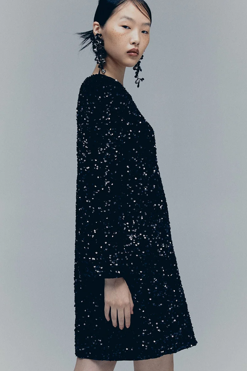 H&M Sequined A-Line Dress