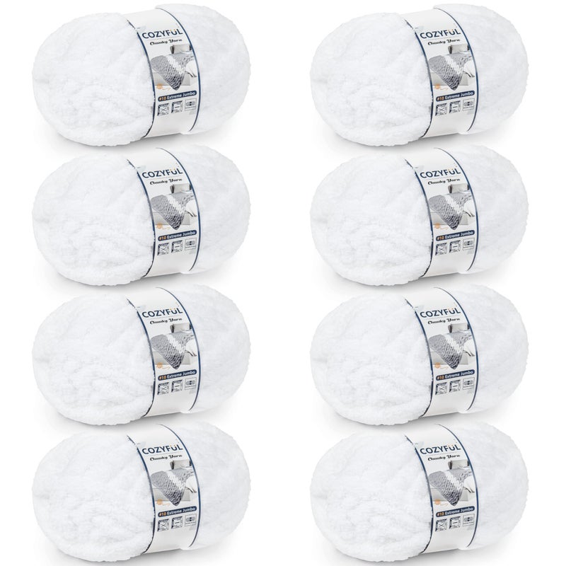 Cozyful Chunky Yarn for Hand Knitting - #10 Chunky Chenille Yarn, Jumbo Big Thick Chunky Yarns for Crocheting, Super Bulky Chunky Knit Blanket Yarns, 8 Skein (25 yds 8 oz Each Skein), Pure White - Image 1