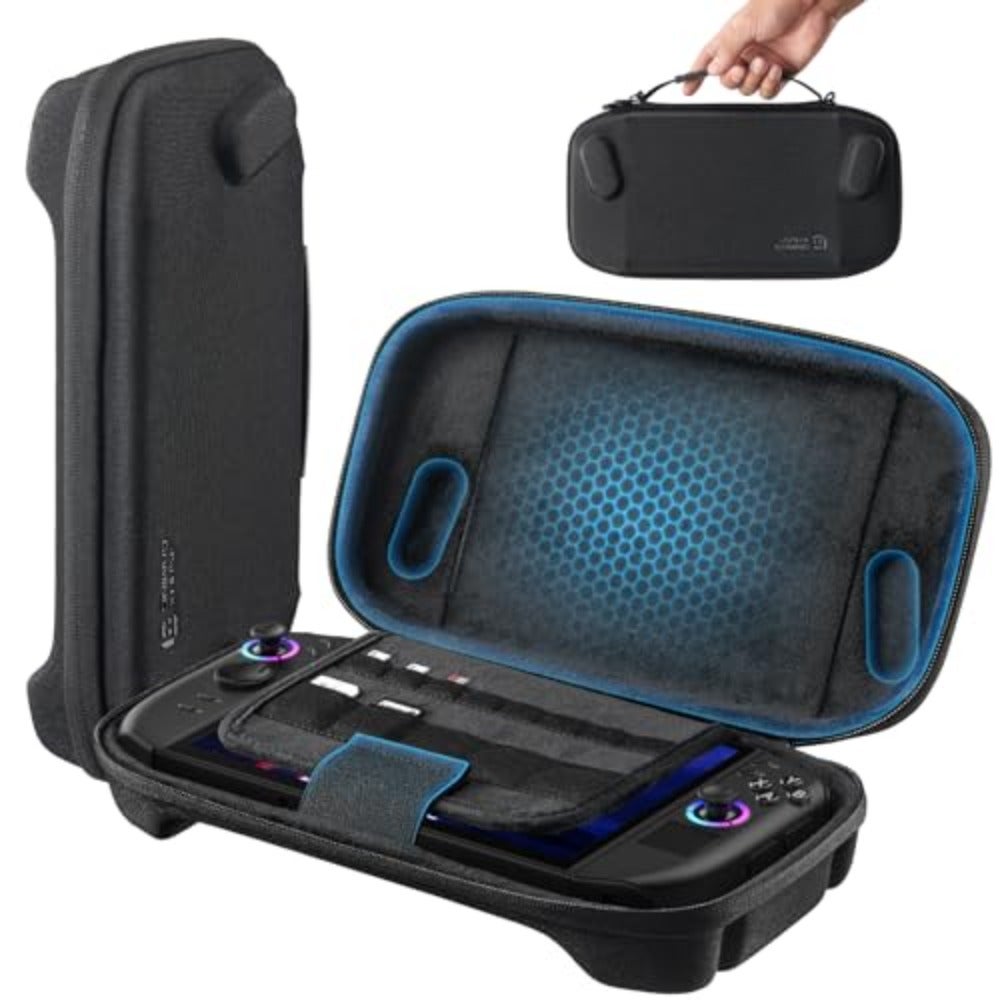 Slim Travel Case for Lenovo Legion Go/Go S/2: Compact Hard Shell Carrying Pouch, Black, Holds 8 MicroSD Cards 5 Card Readers, Includes Carry Strap