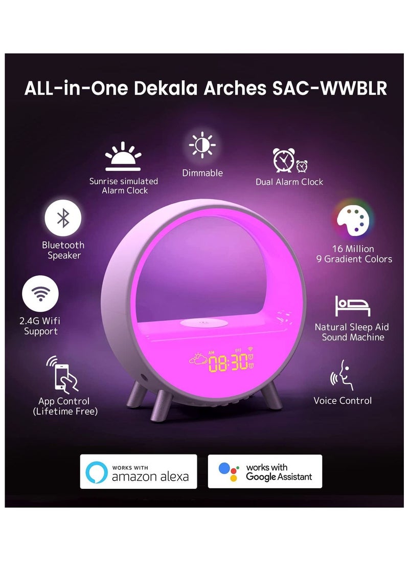 Alarm Clock with Wireless Charging White Noise with Bluetooth Speaker Sound Machine with Night Light Sleep Machine for Adults Sunrise Alarm Clock Compatible with Alexa