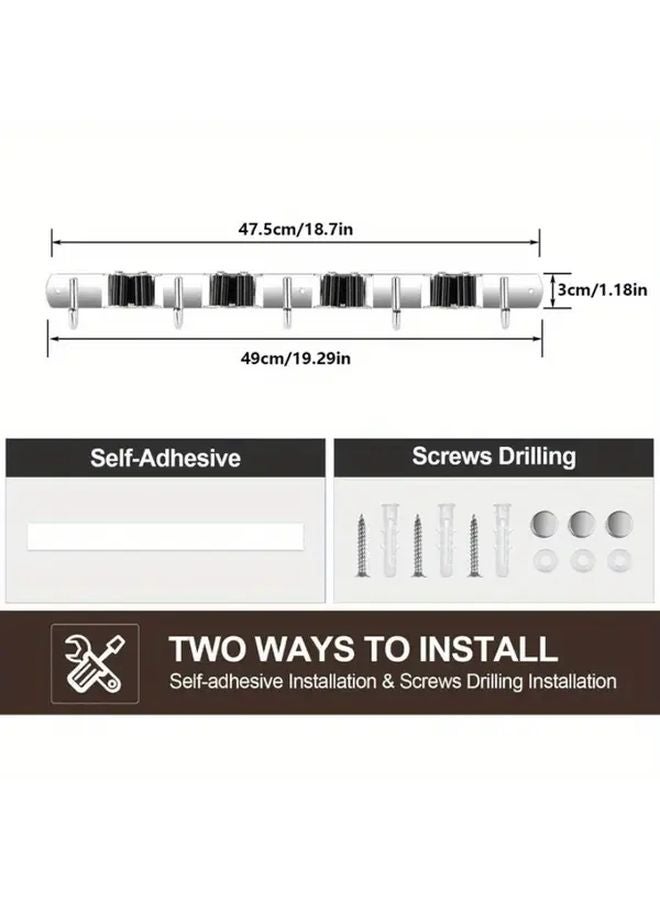 5 Racks 4 Hooks Stainless Steel Broom Mop Holder Wall Mount Anti Slip Storage Organizer - Image 3