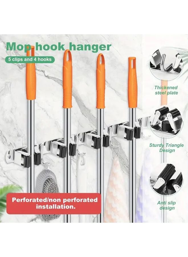 5 Racks 4 Hooks Stainless Steel Broom Mop Holder Wall Mount Anti Slip Storage Organizer - Image 2