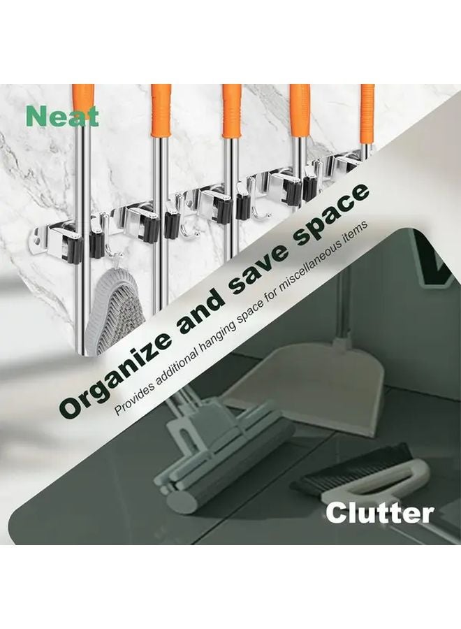 5 Racks 4 Hooks Stainless Steel Broom Mop Holder Wall Mount Anti Slip Storage Organizer - Image 5